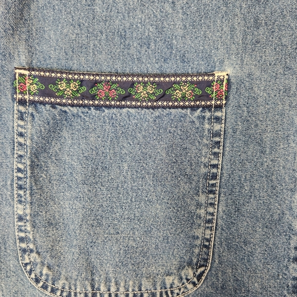 Vintage 1995 Denim No Excuses Bib Overall Dress Size Large Ribbon Detail On Pckt - Picture 2 of 10